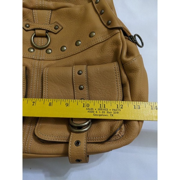 HYPE Genuine Leather Tan Satchel Hobo Bag Purse Studs Studded Bronze Hardware - Picture 4 of 9
